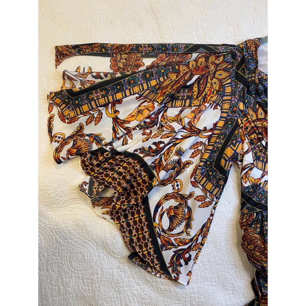 Free People Boho Paisley Floral Maxi Dress Orange Black White Butterfly Sleeve 2 - Picture 5 of 10